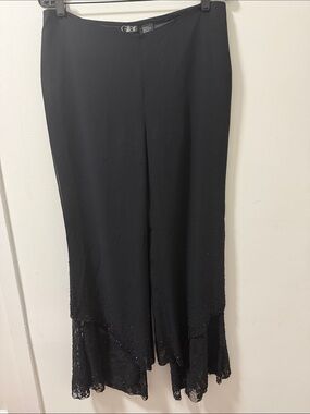 Gilar Silk Embellished Wide Leg Flare Black Pants   Size 12.